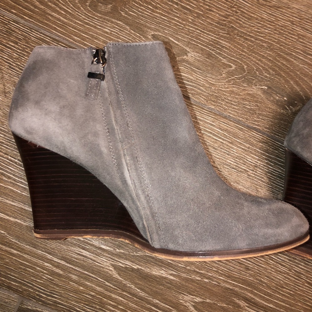 Grey Sued Heeled Zip Booties
